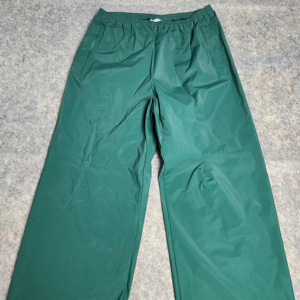 Columbia Rain Pants Men L 32x32 Forest Green Elastic Waist PVC Shell Reinforced